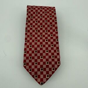 BOSS Hugo Boss Red Checkerboard Mens 100% Silk Tie‎ Made in Italy 90s Red